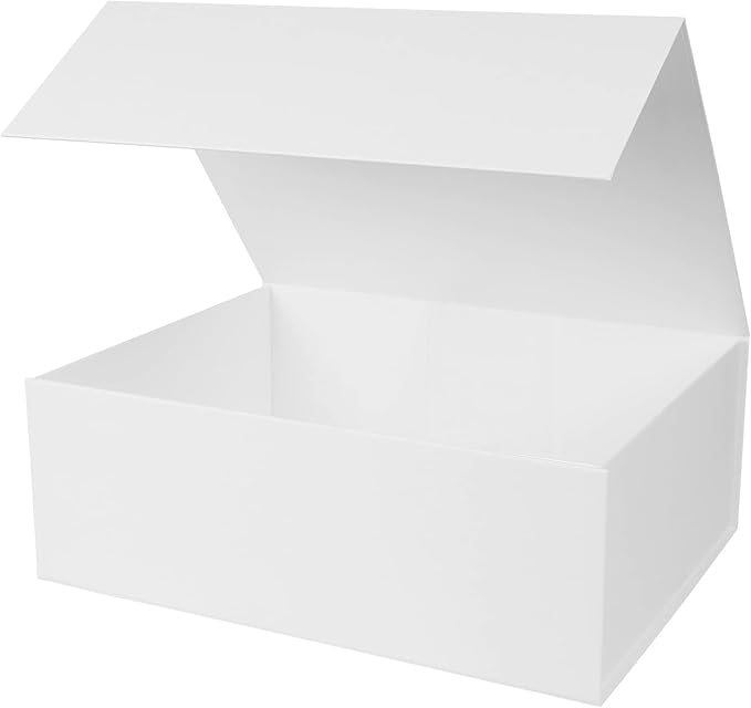 RayofSun White Gift Boxes with Magnetic Lids for Presents, Bridesmaid Proposal Box 13.7x9x4.3 inch, Large Rectangle Collapsible Decorative Box for Wedding, Christmas, Birthday(1PC)