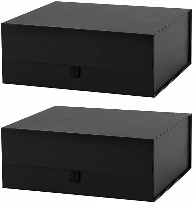 2 Pcs Black Gift Box Large 13.5x11.8x4.7 Inches, Black Gift Boxes for Presents with Magnetic Closure Lid, Luxury Gift Box Rectangle Collapsible Boxes for Gift Packaging