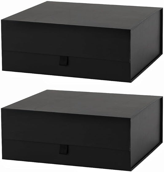 2 Pcs Black Gift Box Large 13.5x11.8x4.7 Inches, Black Gift Boxes for Presents with Magnetic Closure Lid, Luxury Gift Box Rectangle Collapsible Boxes for Gift Packaging