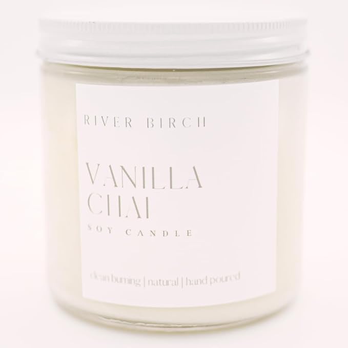 River Birch Candles Vanilla Chai Scented Candle | Premium, All-Natural, Non-Toxic, Soy Candles | 16oz 90 Hr Burn Time | Cozy Relaxing Gifts for Home
