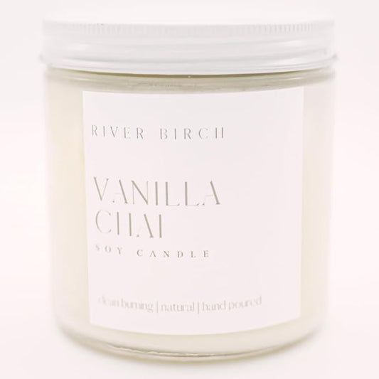 River Birch Candles Vanilla Chai Scented Candle | Premium, All-Natural, Non-Toxic, Soy Candles | 16oz 90 Hr Burn Time | Cozy Relaxing Gifts for Home