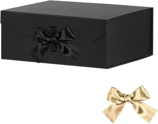 Black Gift Boxes Large 13x11x5.3 Inches, Black Boxes with Ribbon, Gift Box with Lid Magnetic Closure, Christmas Gift Boxes for Presents Graduation Storage (Matte Black)