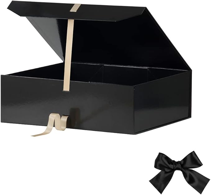 Groomsman Proposal Box - Extra Large Black Rectangle Collapsible Gift Box with Lid Magnetic Closure, 16x14x5.3 Inches
