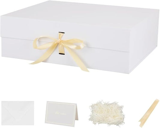 3 Pack 19x16x6 Inch Extra Large Gift Boxes with Lids for Presents Large White Gift Box with Ribbon Foldable Gift Boxes with Shredded Paper Jumbo Gift Box Bridesmaid Proposal Box