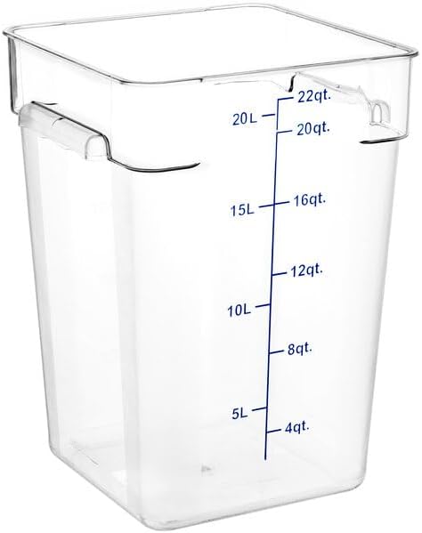 22 Qt Square Food Storage Container, Clear Polycarbonate, NSF Listed, Dishwasher Safe, Freezer Safe, 11 x 11 x 15.75 Inches