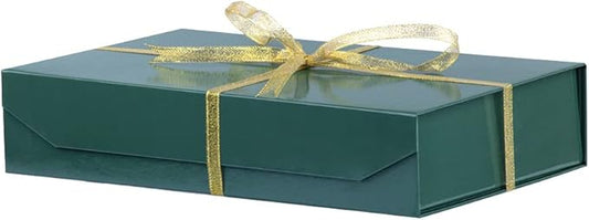 1 Pack Green Gift Boxes with Lids Small 12 x 8 x 2.7 Inches Clothes Gift Boxes for Presents Shirt Gift Box with Ribbon Magnetic Gift Box Bulk Cute Box for Packaging (Glossy Surface)