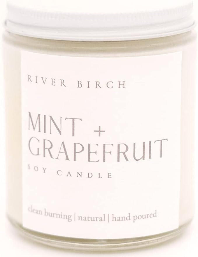 River Birch Candles Mint + Grapefruit Scented Candle | Premium, All-Natural, Non-Toxic, Soy Candles | 8.5oz 40 Hr Burn Time | Cozy Relaxing Gifts for Home