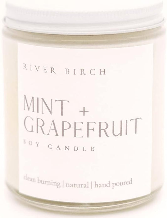River Birch Candles Mint + Grapefruit Scented Candle | Premium, All-Natural, Non-Toxic, Soy Candles | 8.5oz 40 Hr Burn Time | Cozy Relaxing Gifts for Home