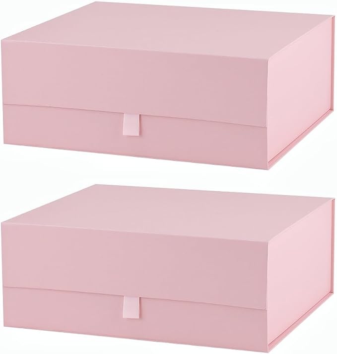 2 Pcs Pink Gift Box Large 13.5x11.8x4.7 Inches, Pink Gift Boxes for Presents with Magnetic Closure Lid, Luxury Gift Box Rectangle Collapsible Boxes for Gift Packaging