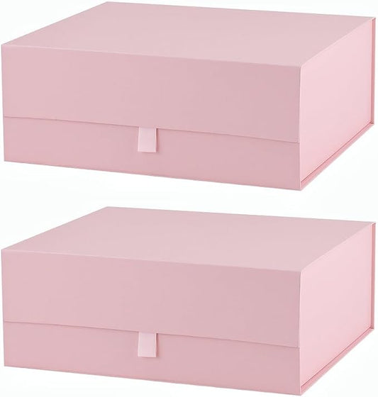 2 Pcs Pink Gift Box Large 13.5x11.8x4.7 Inches, Pink Gift Boxes for Presents with Magnetic Closure Lid, Luxury Gift Box Rectangle Collapsible Boxes for Gift Packaging