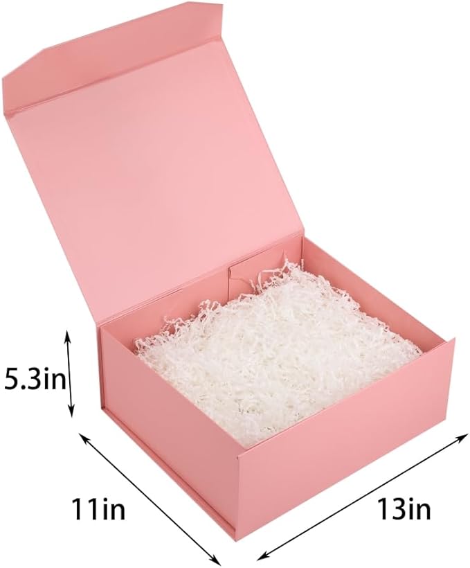 Pink Gift Box - Large (13x11x5.3 Inch) - Magnetic - With Crinkle Paper - Luxury - For Presents