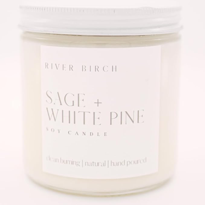 River Birch Candles Sage + White Pine Scented Candle | Premium, All-Natural, Non-Toxic, Soy Candles | 16oz 90 Hr Burn Time | Cozy Relaxing Gifts for Home