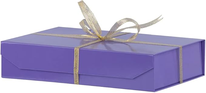 Small Purple Gift Boxes with Lids - 12 x 8 x 2.7 Inches - Glossy Surface - Includes Ribbon, Magnetic Closure - Bulk Cute Boxes for Packaging Presents and Shirts