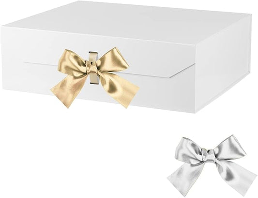 Extra Large White Gift Box with Ribbon 19x16x6 Inches,Gift Box with Lid Magnetic Closure (Glossy White)