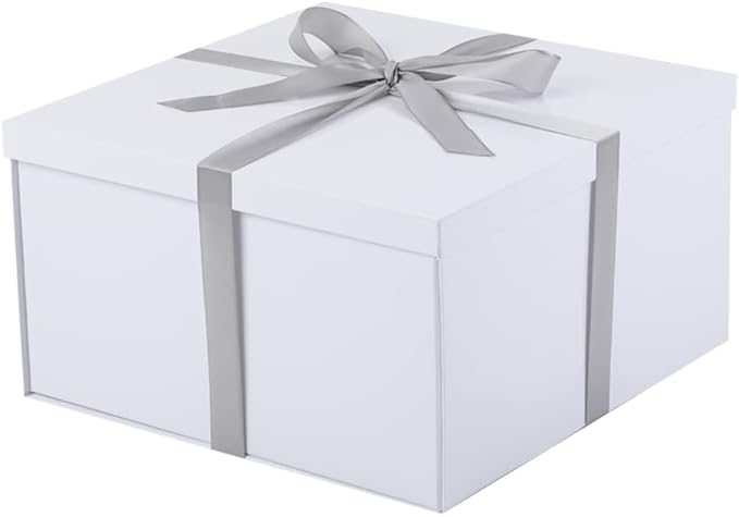 UoeRing 2Pcs White Extra Large gift box with lids 13×13×7 Inches gift boxes for presents,Birthday Box (include Ribbon, Paper Shred Filler Gift Card & Envelopes)