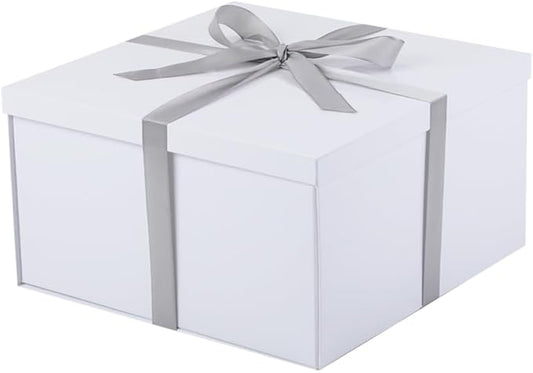 UoeRing 1Pcs White Extra Large gift box with lids 13×13×7 Inches gift boxes for presents,Birthday Box (include Ribbon, Paper Shred Filler Gift Card & Envelopes)