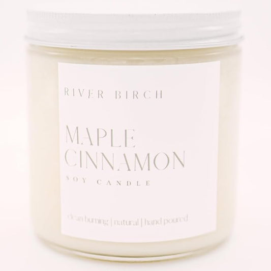 River Birch Candles Maple Cinnamon Scented Candle | Premium, All-Natural, Non-Toxic, Soy Candles | 16oz 90 Hr Burn Time | Cozy Relaxing Gifts for Home