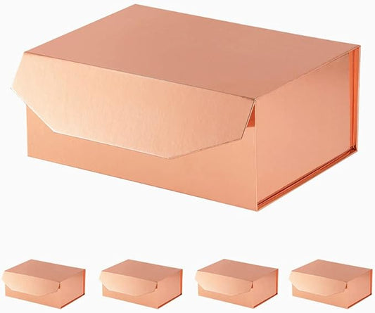 5Pcs 9.5x7x4 Inches RoseGold Gift Box with Lids for Presents Magnetic Gift Box Small Gift Boxes for Packaging，Bridesmaid Proposal，Groomsman (Glossy Rose Gold)