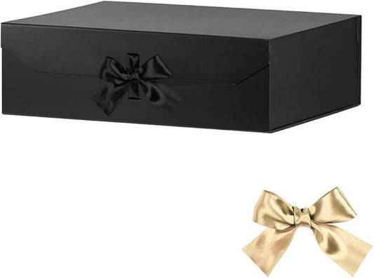 Extra Large Gift Box Black with Ribbon 19x16x6 Inches, Gift Box with Lid Magnetic Closure, Groomsman Proposal Box, Rectangle Collapsible Gift Boxes for Wedding Gown (Matte Black)