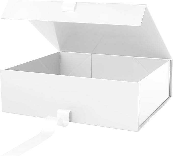 PACKHOME 17x14.5x5.5 Inches, Extra Large Gift Box with Lid, Magnetic Closure Boxes with Ribbon for Clothes and Large Gifts (Glossy White)