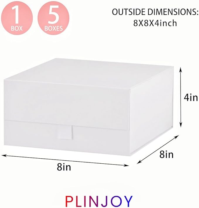 White Gift Box 8x8x4 Inches Small Gift Boxes for Presents with Magnetic Closure Lid Luxury Collapsible Gift Box Bridesmaid, Wedding, Birthday Boxs for Gift Packaging