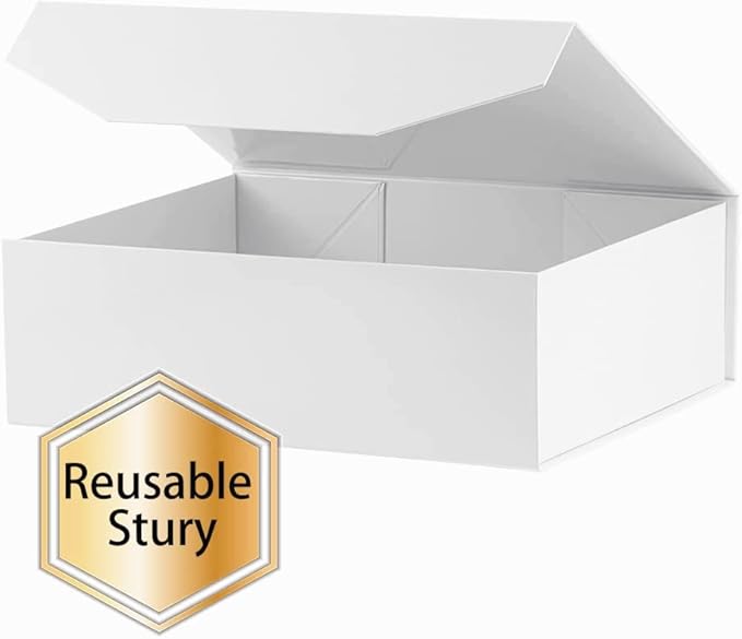 2Pcs 13x9x4 Inches White Gift Boxes with Lids for Presents Magnetic gift box White Large Gift Box for Bridesmaid Proposal，Groomsman (Glossy White)