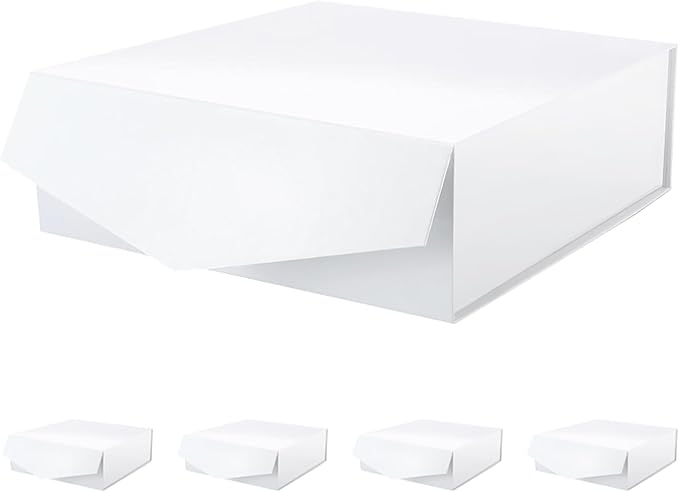 5 Extra Large Gift Boxes with Lids 11.3x11.3x4.8 Inches, White Bridesmaids Proposal Boxes with Magnetic Closure for All Occasion (Grass Texture)