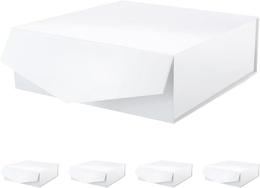 5 Extra Large Gift Boxes with Lids 11.3x11.3x4.8 Inches, White Bridesmaids Proposal Boxes with Magnetic Closure for All Occasion (Grass Texture)