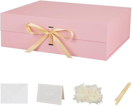 3 Pack 19x16x6 Inch Extra Large Magnetic Gift Box with Lids for Presents Pink Large Gift Box with Ribbon Foldable Gift Boxes with Shredded Paper Jumbo Box for Bridesmaid Proposal