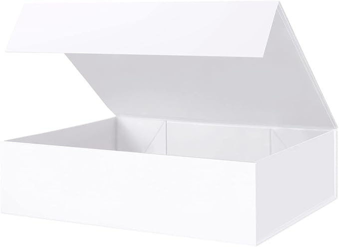 BLK&WH Large Gift Box 13.5x10x3.5 Inches, White Gift Box with Magnetic Closure Lid, Sturdy Shirt Box, Rectangle Collapsible Box for Gift Packaging (Matte White)