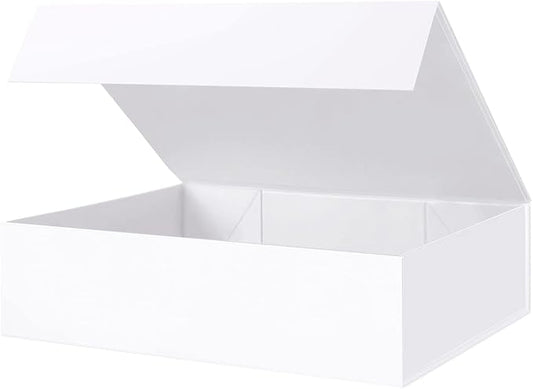 BLK&WH Large Gift Box 13.5x10x3.5 Inches, White Gift Box with Magnetic Closure Lid, Sturdy Shirt Box, Rectangle Collapsible Box for Gift Packaging (Matte White)