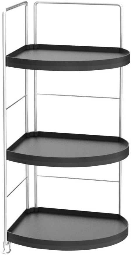 3-Tier Corner Bathroom Organizer Countertop for Storage，Counter Tray and Vanity Organizer，Plastic Counter Organizer for Kithchen, Bathroom, Dresser 10.6 inches (Chrome + Black)