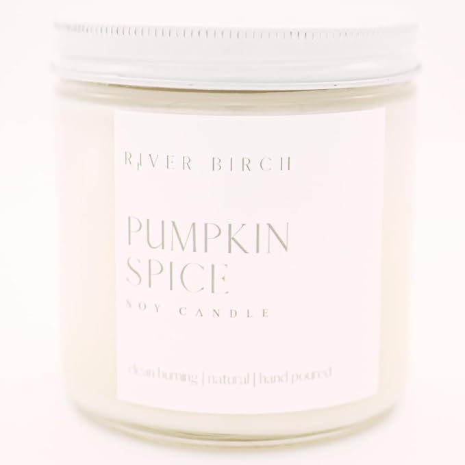 River Birch Candles Pumpkin Spice Scented Candle | Premium, All-Natural, Non-Toxic, Soy Candles | 16oz 90 Hr Burn Time | Cozy Relaxing Gifts for Home