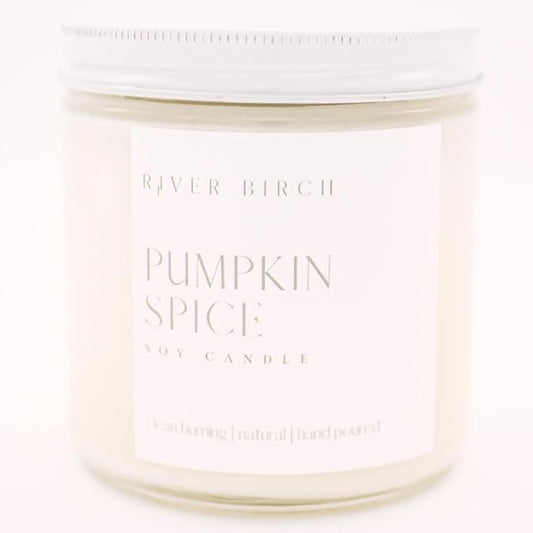 River Birch Candles Pumpkin Spice Scented Candle | Premium, All-Natural, Non-Toxic, Soy Candles | 16oz 90 Hr Burn Time | Cozy Relaxing Gifts for Home