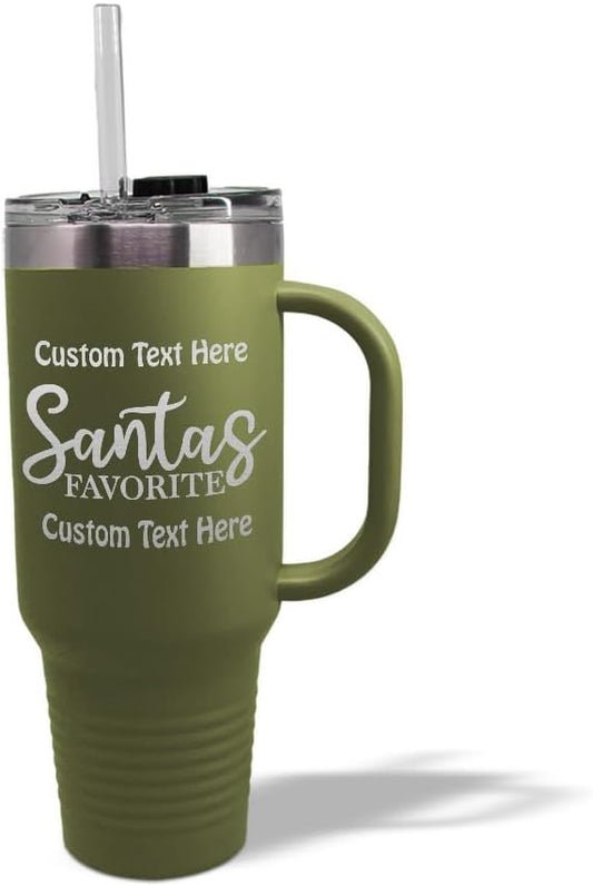 Custom Tumbler Cups with Straw Santa's Favorite Christmas Xmas Coffee Tumbler with Lid Personalized Insulated Travel Mugs Engraved Stainless-Steel 40 Oz Forest Green Personalized Text Here