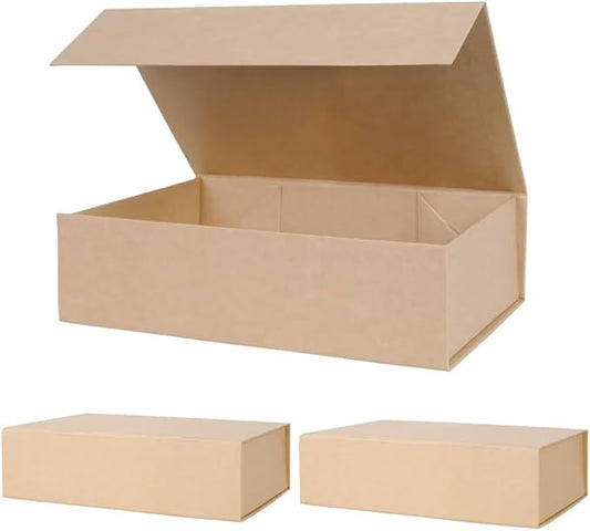 Aimyoo Brown Collapsible Gift Box with Magnetic Closure Lids 10.5x7x3 in, Bridesmaid Groomsman Proposal Boxes, Rectangle Storage Box 3 Pack