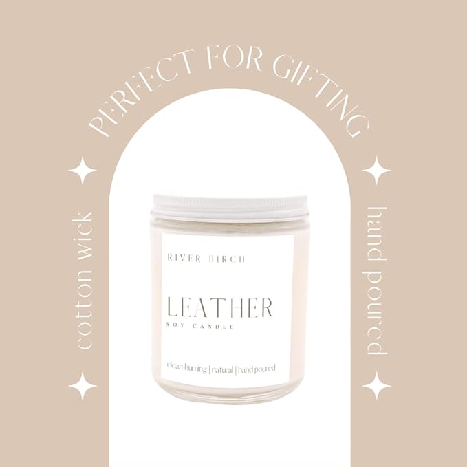 River Birch Candles Leather Scented Candle | Premium, All-Natural, Non-Toxic, Soy Candles | 8.5oz 40 Hr Burn Time | Cozy Relaxing Gifts for Home