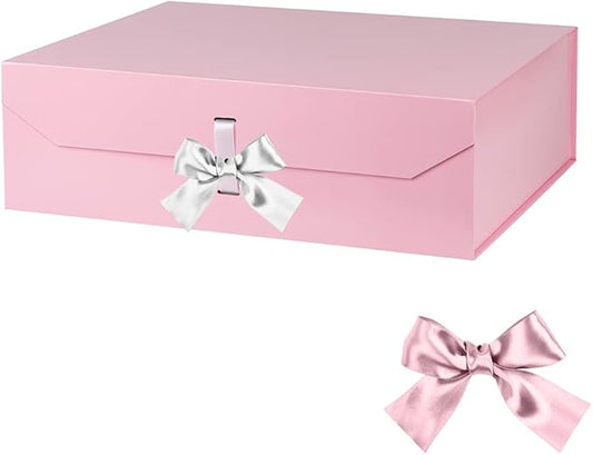 Extra Large Pink Gift Box 19x16x6 Inches, Gift Box with Ribbon Lid Magnetic Closure, Groomsman Proposal Box, Rectangle Collapsible Gift Boxes for Wedding Dress(Pink)