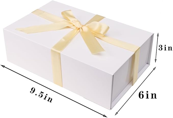UoeRing 1 Pcs White Gift Box,9.5x6x3 Magnetic Gift Box for Presents with Lids Rectangle Collapsible for Bridesmaid Proposal Box,Wedding,Christmas,Birthday Gift Packging with Ribbon Card Envelope