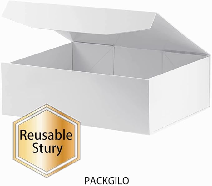 White Extra Large Gift Box with Lid 2 Pcs 16.5 x 13 x 5.3 Inches, Gift Box large White Gift Boxes for Presents Clothes Robe Wedding Dress Sweater,Reusable Foldable Bridesmaid Proposal Box（Glossy）