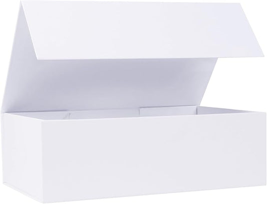 White Gift Box with Magnetic Lids 13.8x8.3x4.4 in, Large Bridesmaid Groomsman Proposal Boxes 1 Pack, Collapsible Rectangle Storage Box