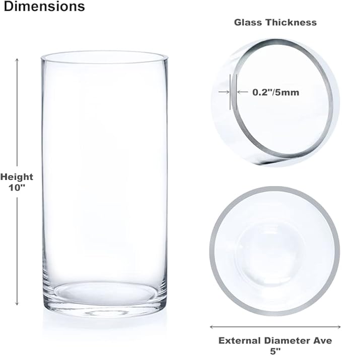 Enova Floral Clear Glass Cylinder Vase 5 x 10 Inches Round Flower Vase, Pillar Candle Floating Candle Holder Vase, Tall Glass Vase for Flowers, Glass Vase for Decor, Wedding Centerpieces (1 Piece)