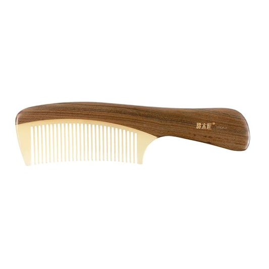TAN MUJIANG Hair Comb Natural Wood and Horn Anti-static YTBJ2-3 1pc