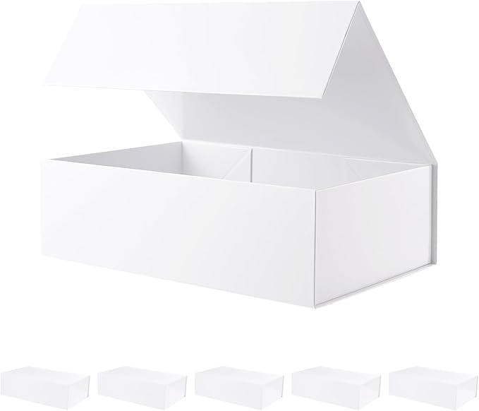 BLK&WH 6 Gift Boxes 13.5x9x4.1 Inches, White Gift Boxes, Large Gift Boxes with Lids, Bridesmaid Proposal Boxes, Collapsible Gift Boxes for Gift Packaging (Glossy White)