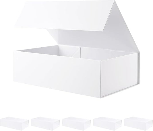 BLK&WH 6 Gift Boxes 13.5x9x4.1 Inches, White Gift Boxes, Large Gift Boxes with Lids, Bridesmaid Proposal Boxes, Collapsible Gift Boxes for Gift Packaging (Glossy White)