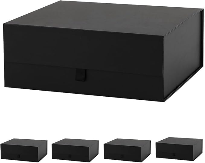 5 Pcs Black Gift Box Large 13.5x11.8x4.7 Inches, Black Gift Boxes for Presents with Magnetic Closure Lid, Luxury Gift Box Rectangle Collapsible Boxes for Gift Packaging