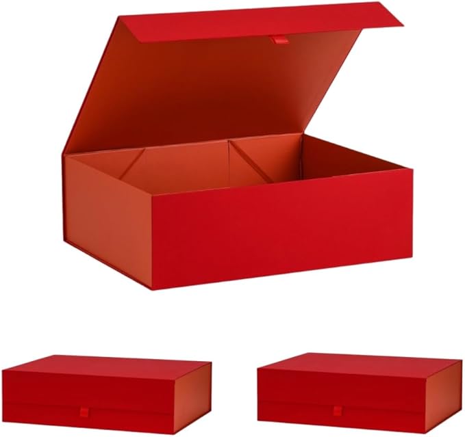 Extra Large Red Gift Box 3 Pack 16.5x14x5.5 Inches,Gift Boxs for Presents with Lid Magnetic Closure Collapsible,Bridesmaid Proposal Box,Birthday, Christmas,for Clothes and Large Gifts
