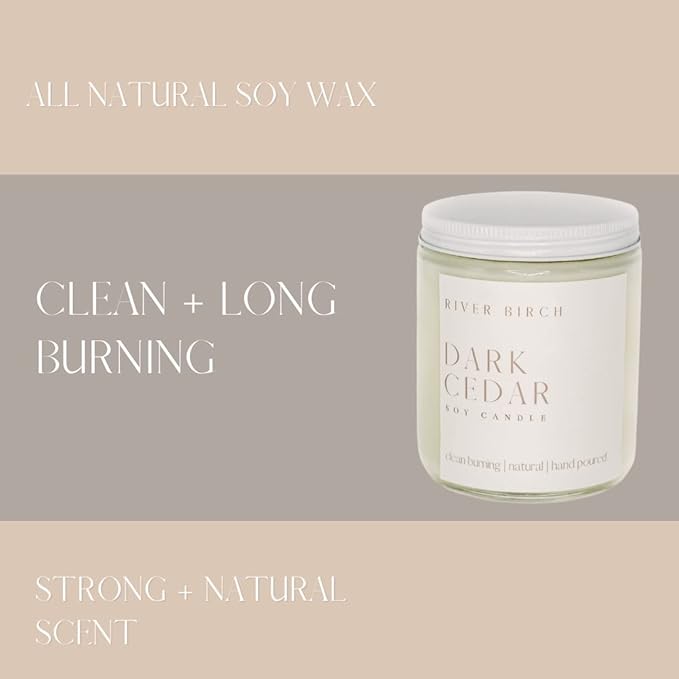 River Birch Candles Cedar Eucalyptus Scented Candle | Premium, All-Natural, Non-Toxic, Soy Candles | 8.5oz 40 Hr Burn Time | Cozy Relaxing Gifts for Home