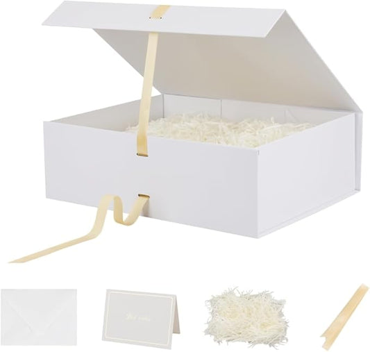 Extra Large Magnetic Gift Box with Lids 3 Pack 16.5X13X5.3 Inch White Large Gift Box with Ribbon Foldable Gift Boxes for Presents Bridesmaid Proposal Jumbo Box with Shredded Paper Filler & Cards
