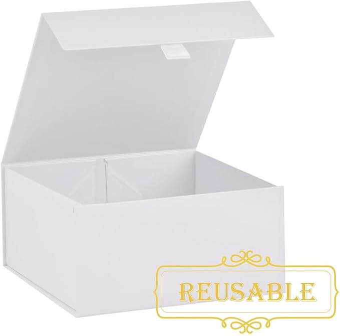 5 Pcs White Gift Box 8x8x4 Inches Small Gift Boxes for Presents with Magnetic Closure Lid Luxury Collapsible Gift Box Bridesmaid, Wedding, Birthday Boxs for Gift Packaging
